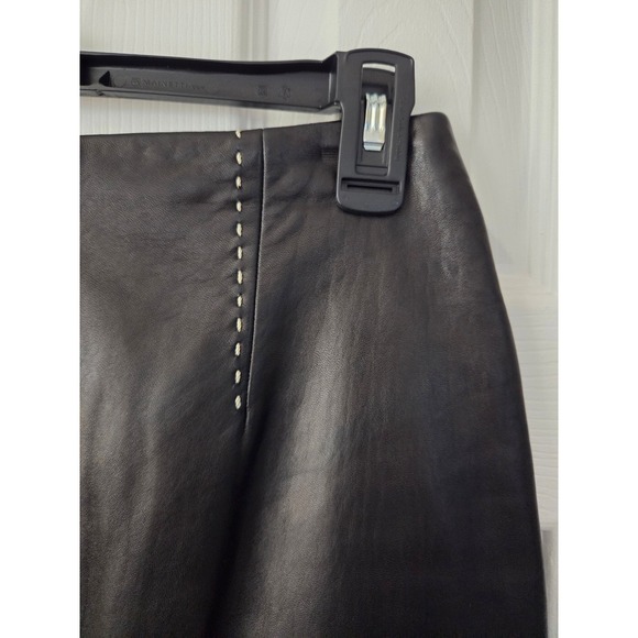 Banana Republic Leather Pencil Skirt Contrast Stitching Size 2 Brown Y2K Lined - Picture 5 of 7